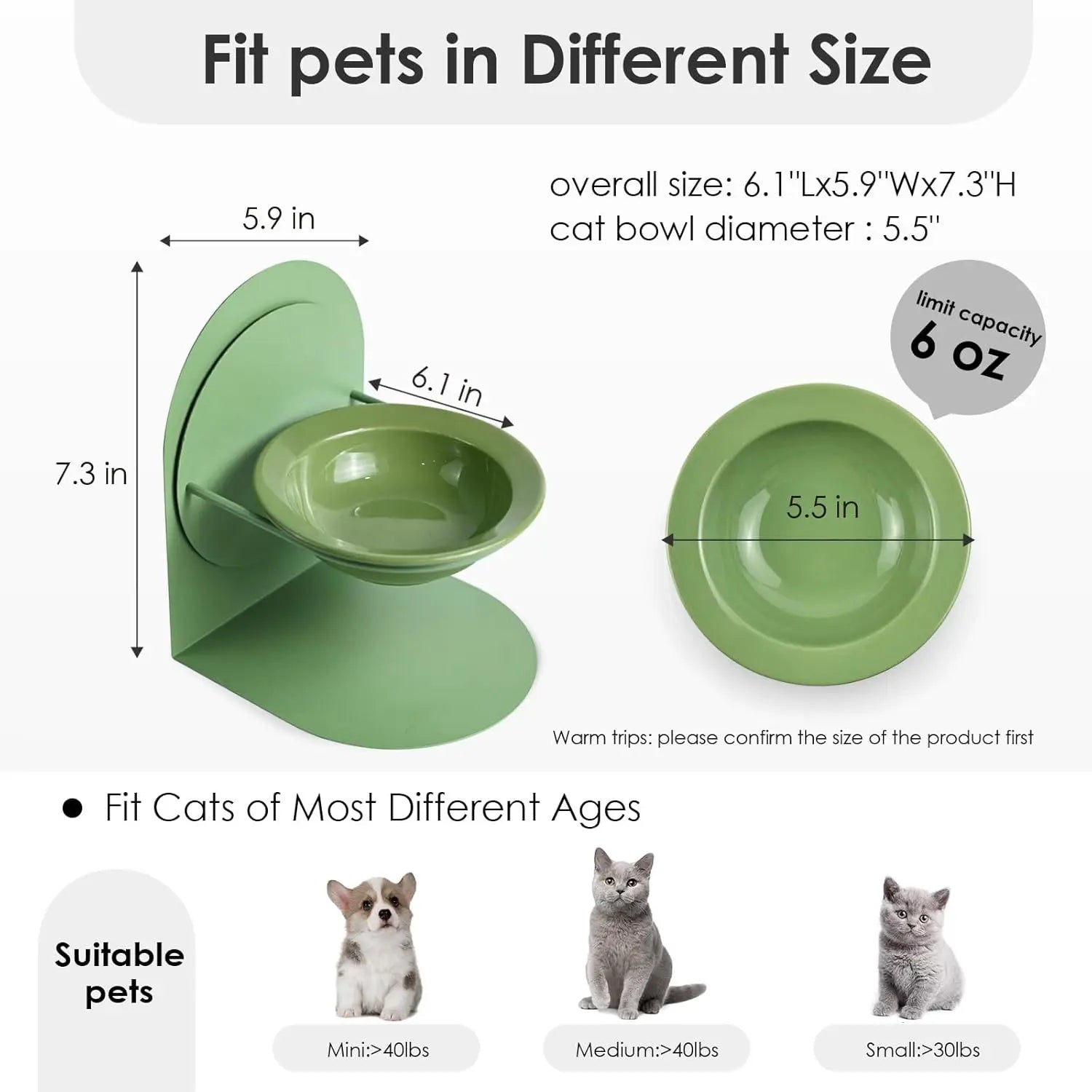 Elevated Tilted Cat Bowl for Indoor Cats Raised Ceramic Cat Food Bowl with Metal Stand Non-Slip Pet Food Bowl