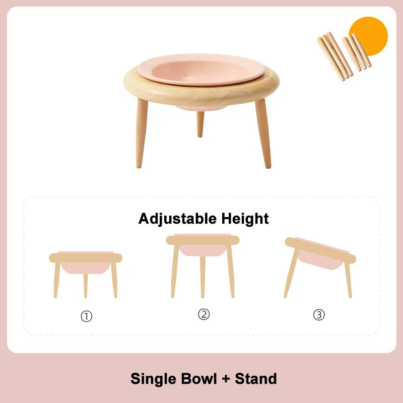 Ceramic Cat Bowl with Wood Stand High Shelf Tableware Set Puppy Double Food Bowls Small Dog Water Bowl Cat Feeder Pet Supplies