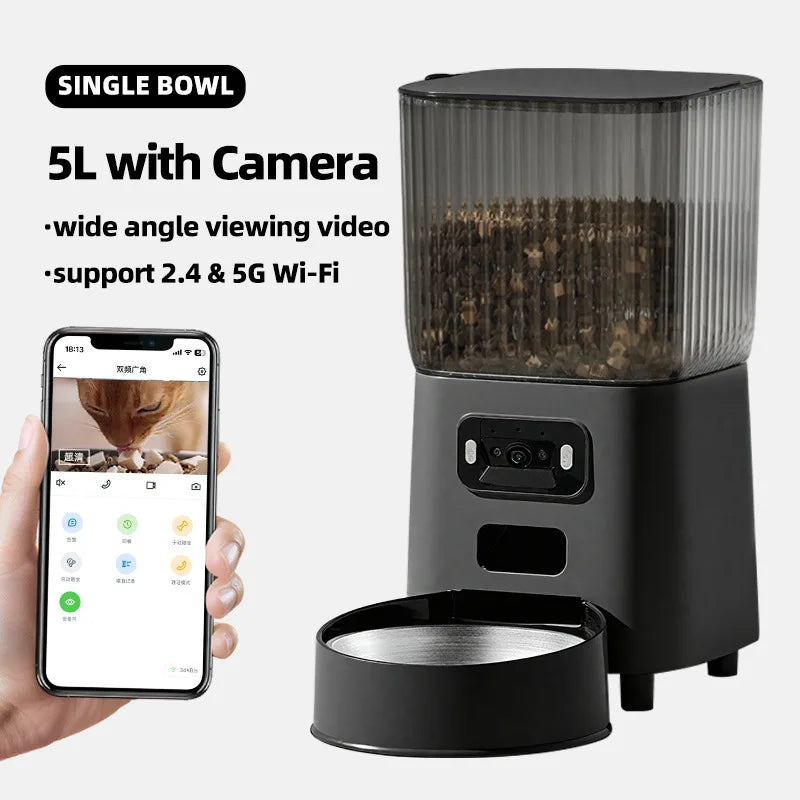 OEM 5L Smart Cat Feeder With Camera 5G Tuya APP Control Automatic Dog Feeding Machine Automatic Pet Feeder