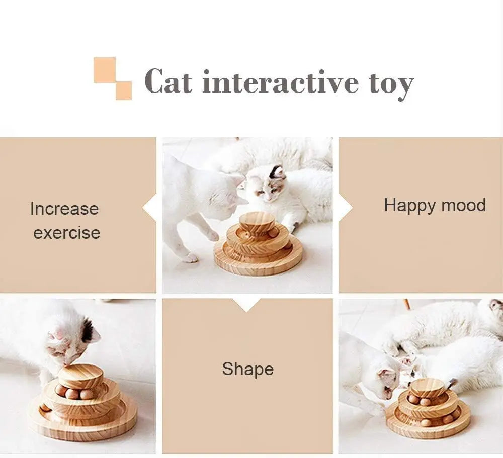 Modern Fashion Interactive Cat Toy Double Layer Wooden Track Balls Turntable Funny Roller for Kitty Cat Supplies