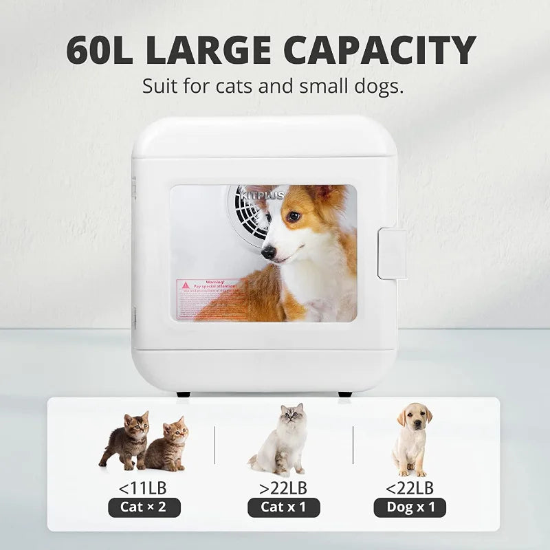 Electronic Pet Dog Hair Dryer Box Quiet Cat Hair Dryer 60L Fast Drying Blower Intelligent Control Adjustable 360 Degree Wind