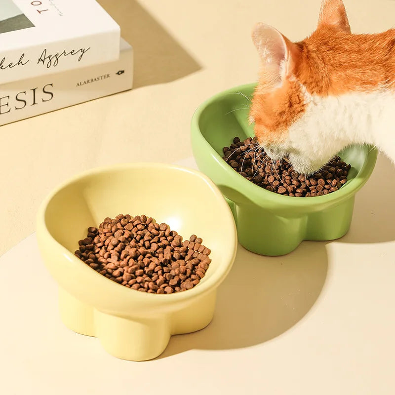 Ceramic Extra Wide Elevated Cat Food Bowl Ceramic Cat Bowls for Food and Water Wide Shallow Cat Food Dish Great Height