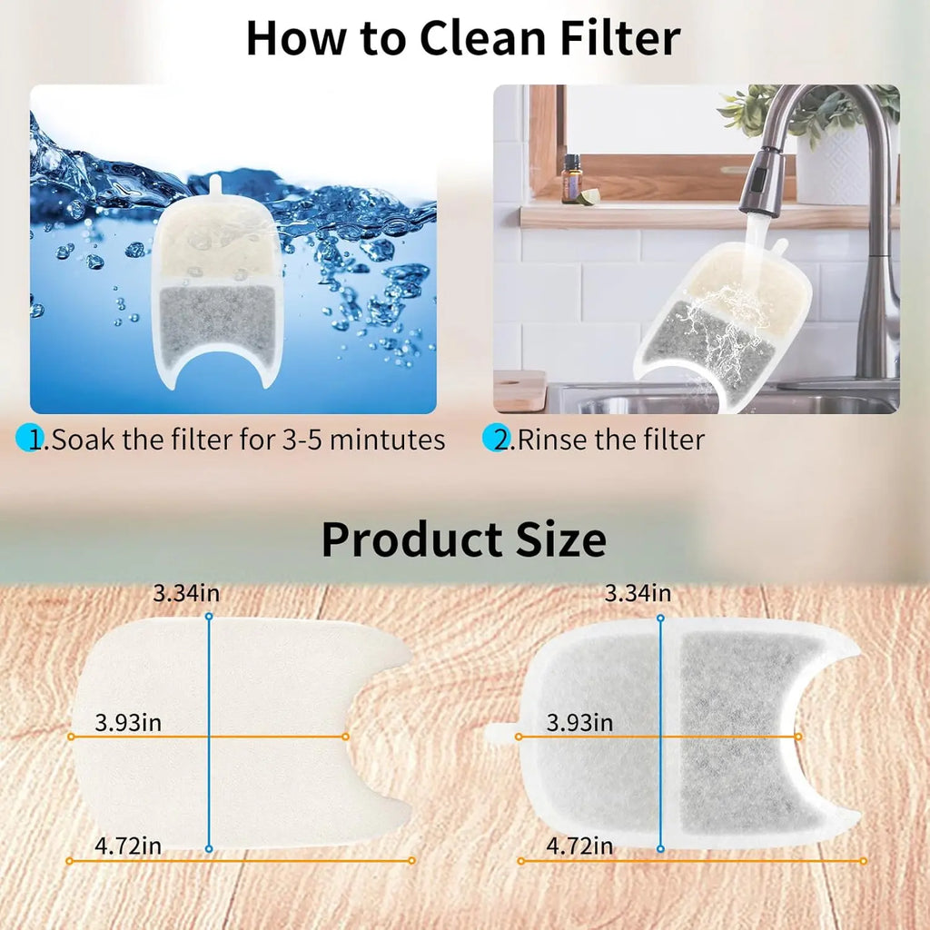 12 Pack Cat Water Fountain Filter & 12 Pump Filter Sponges Replacement, Cat Dog Pet Drinking Fountain for 135 Fl Oz/4L