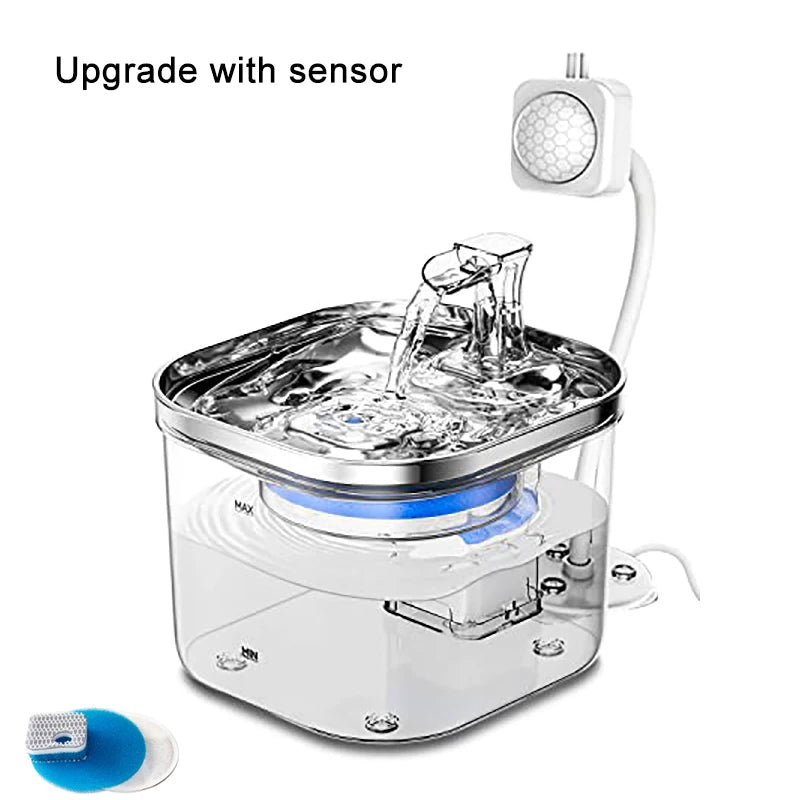 2L Transparent Automatic Cat Water Fountain 304 Stainless Steel Cat Fountain Pet Water Dispenser with Filters