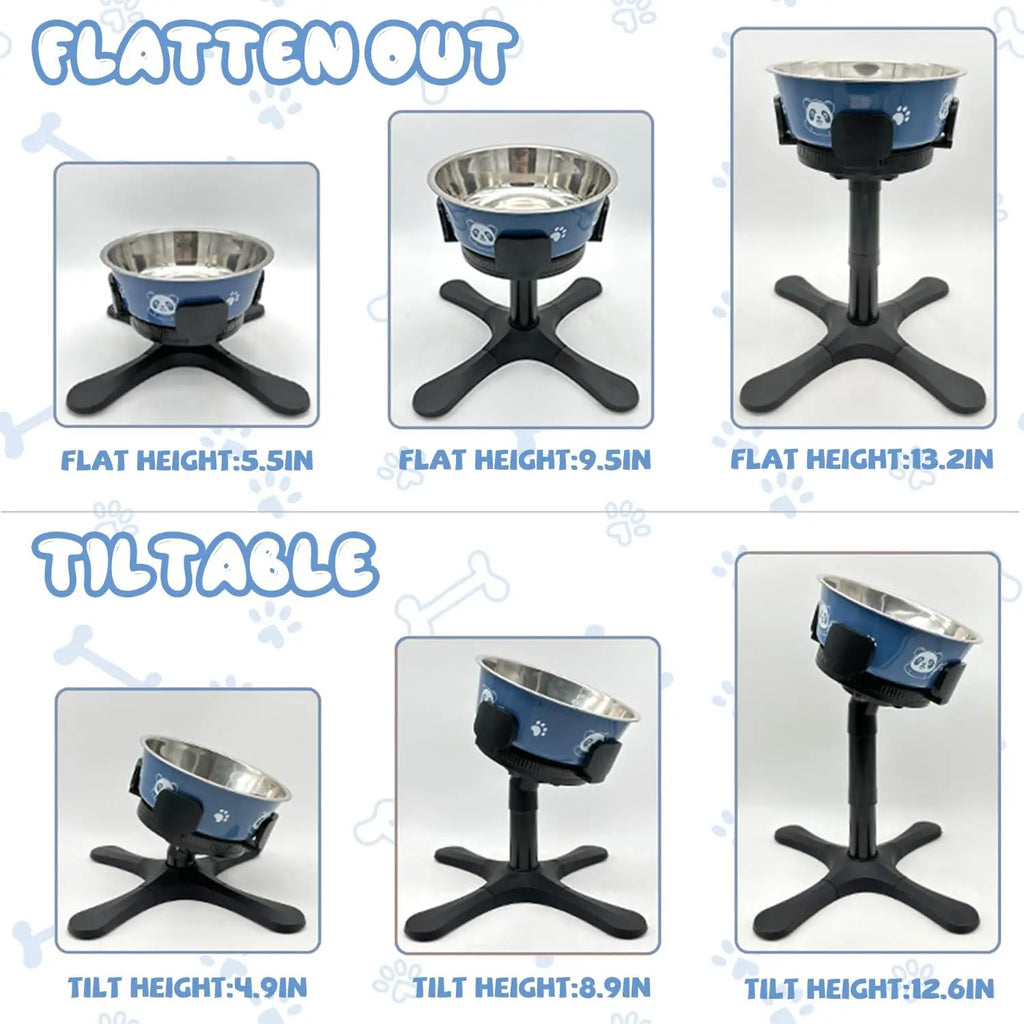 Adjustable Non-Slip Raised Dog Bowl Portable Collapsible Tilted Feeding Stand for Medium and Large Breeds 3 Heights