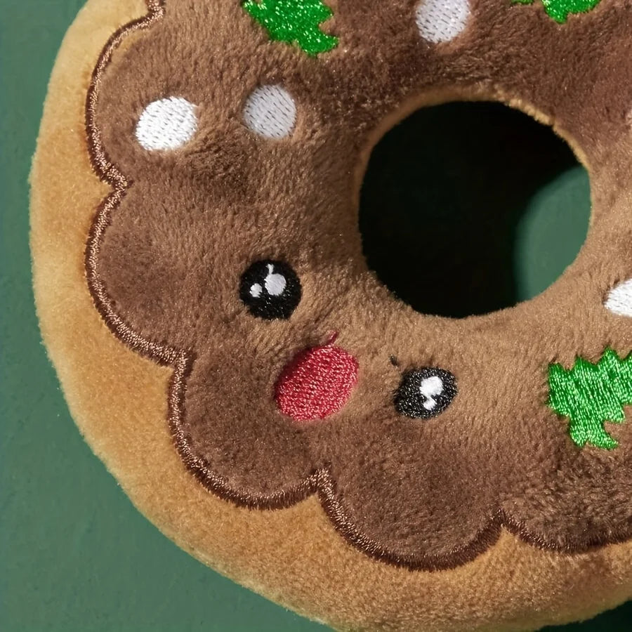 Christmas Medium Size Eco-Friendly Dog Chewing Toys Plush Sound Making Cartoon Donuts Antlers & Cotton Pet Toys