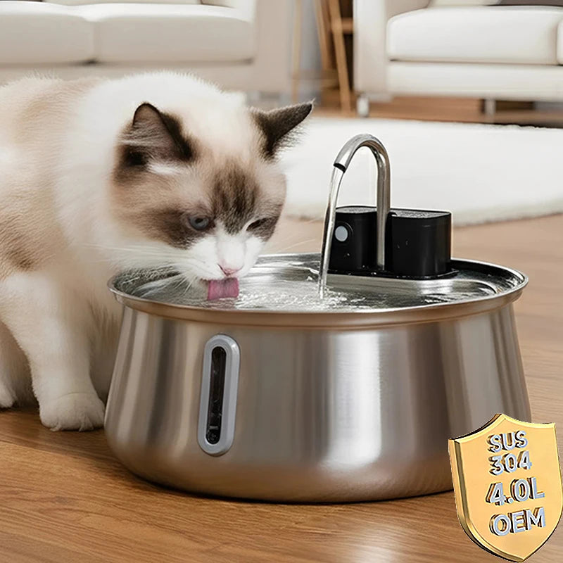 OEM 4L 4000MAh Wireless Cat Water Fountain Rechargeable Stainless Steel Battery Sensor Smart Pet Water Fountains Manufacturer