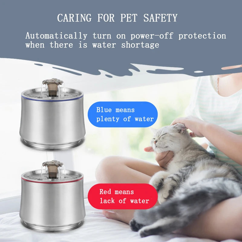 304 Stainless Steel Smart Cat Water Fountain Feeder 2.5L Automatic Pet Water Dispenser Large Capacity Filter Cat Water Feeder
