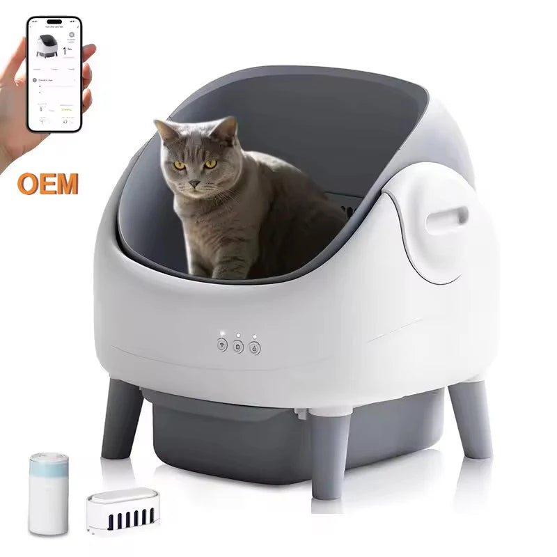 Open Design Automatic Cat Litter Box Cat Pan App Control Auto Clean Smart Litter Pan Pet Cat Supplies