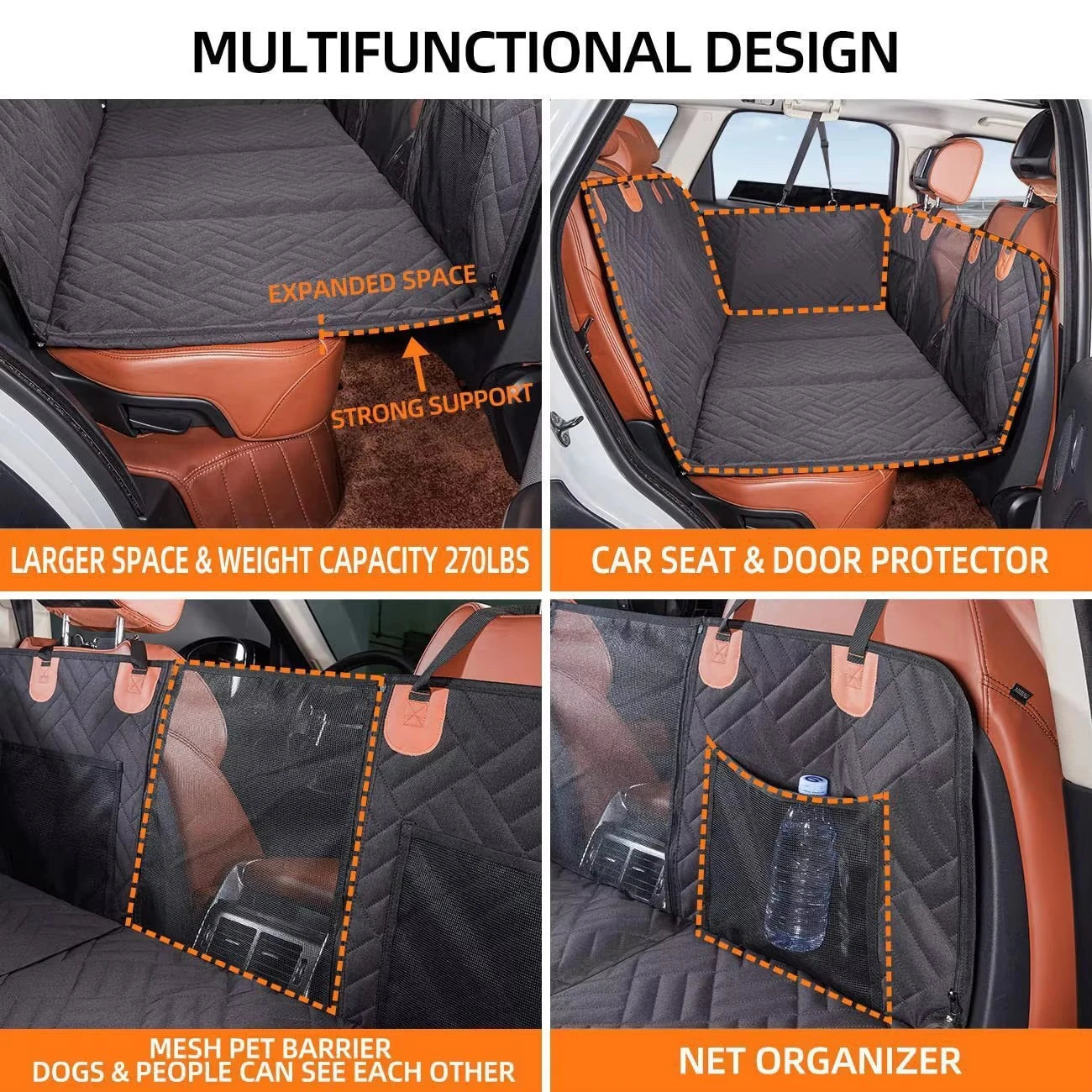Extended Dog Car Seat Cover for Back Seat Extra Larger Hard Bottom Car Back Seat Extender Dogs Fit for All Cars with Safety Belt