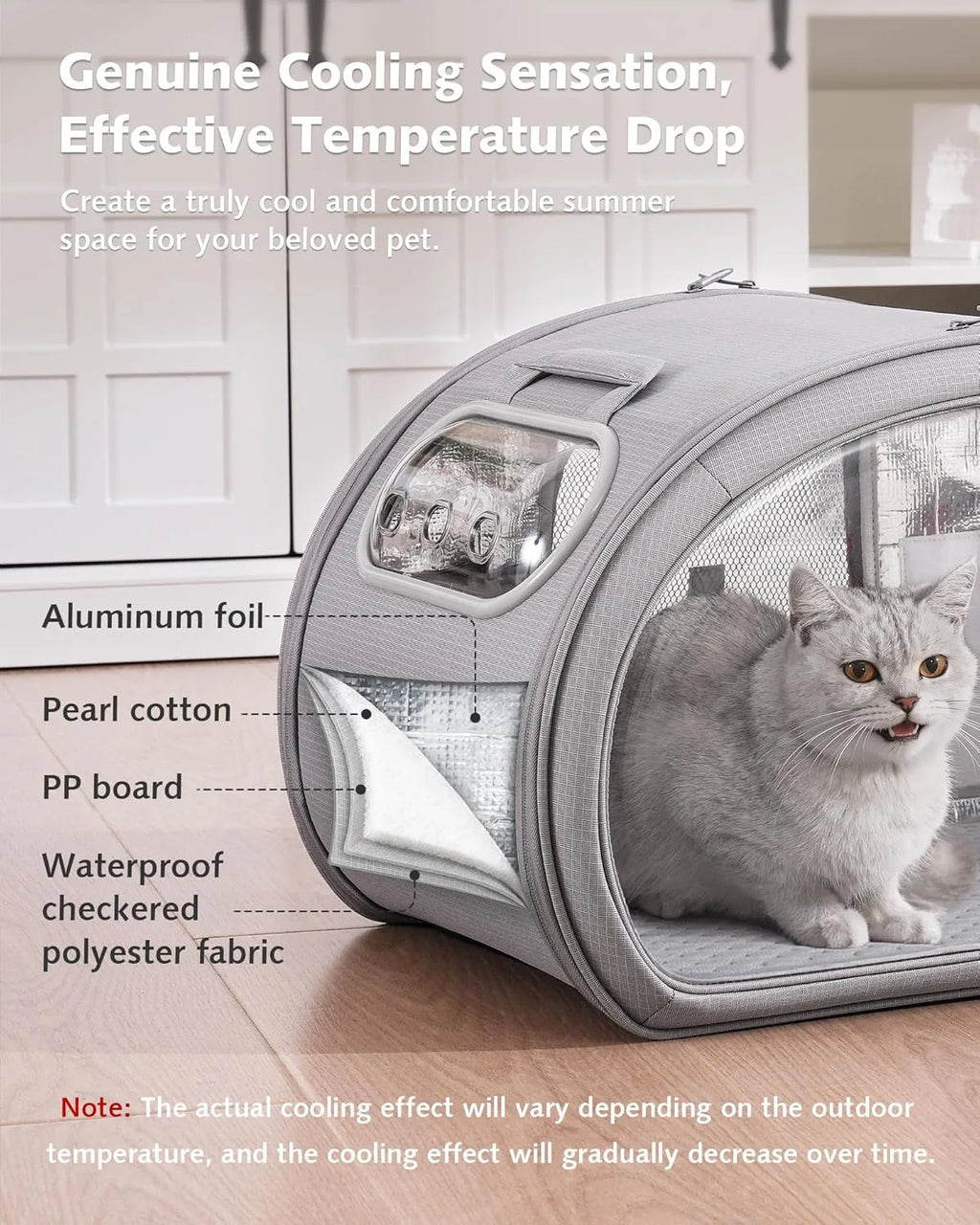 Custom Cat Carrier with Cooling Mat for Small Dogs Cats Outdoor Cat Bed with Insulation and 6 Ice Packs Cooling for Cat and Dog