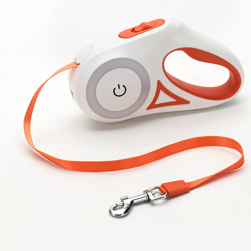 Automatic Retractable Nylon Pet Lead LED Light Dog Walking Leash Solid Pattern Plastic Traction Rope Designer Dog Walking Gear