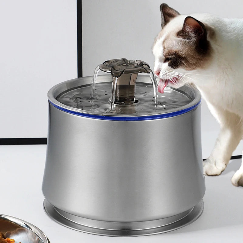 304 Stainless Steel Smart Cat Water Fountain Feeder 2.5L Automatic Pet Water Dispenser Large Capacity Filter Cat Water Feeder