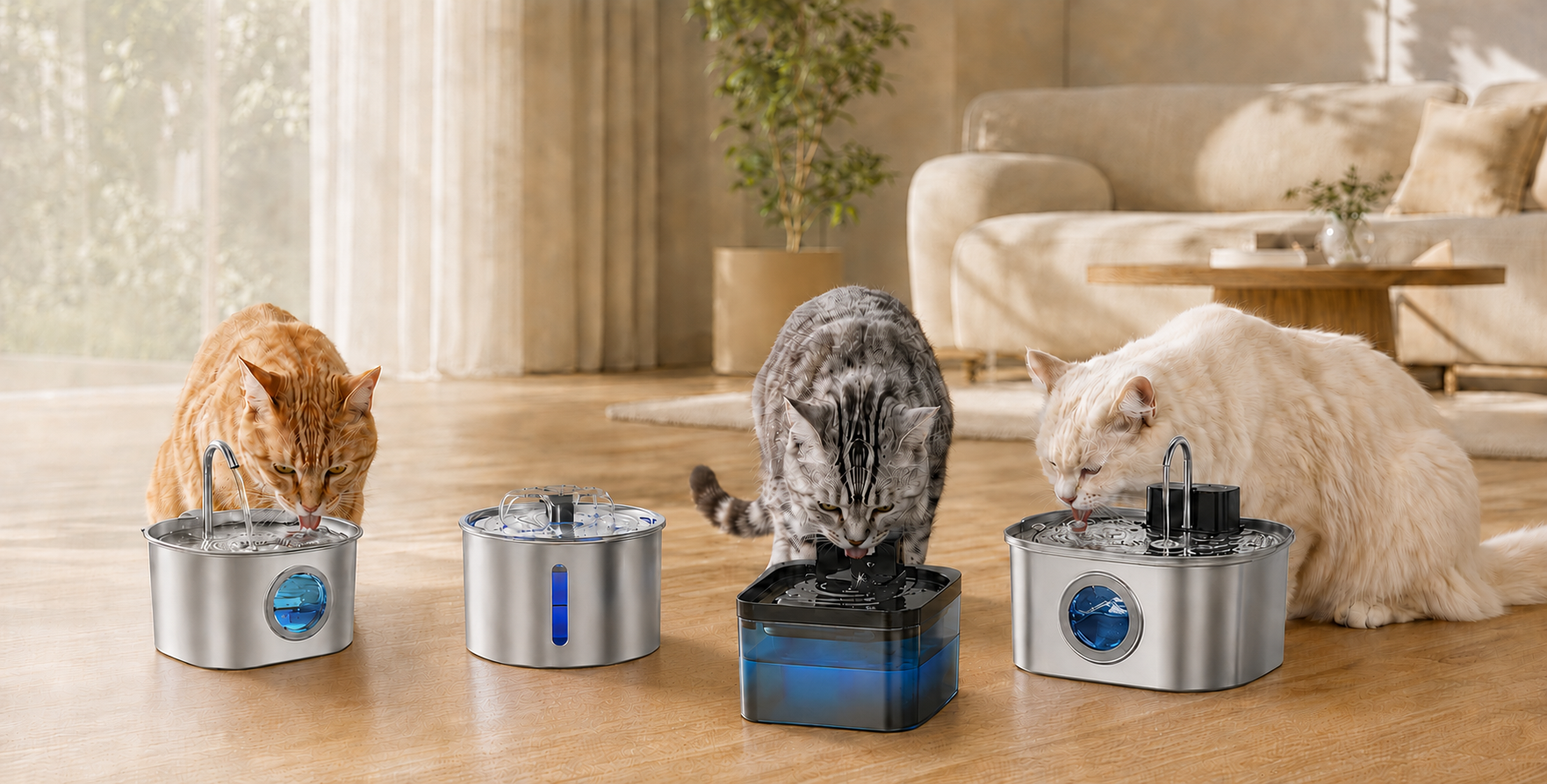 Vemiloa stainless steel, cordless and automatic cat water fountains